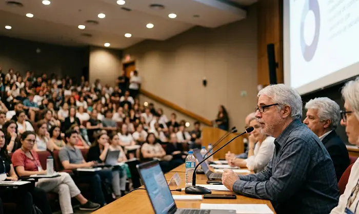 Adriano Gosuen falando em conferência